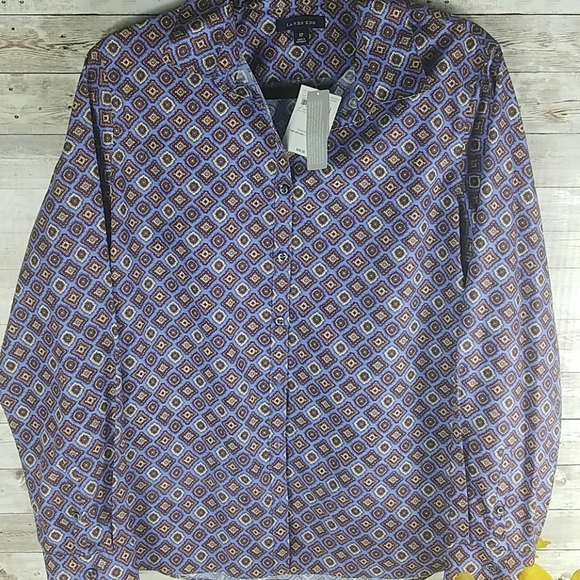 Lands' End Tops - Lands' End, 0018, Blue Toile Prnt Shirt, Sz 12